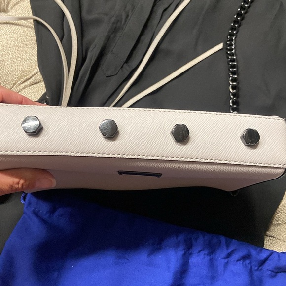 Sale! Rebecca Minkoff light gray crossbody bag with chain strap and tassels. - Picture 5 of 16